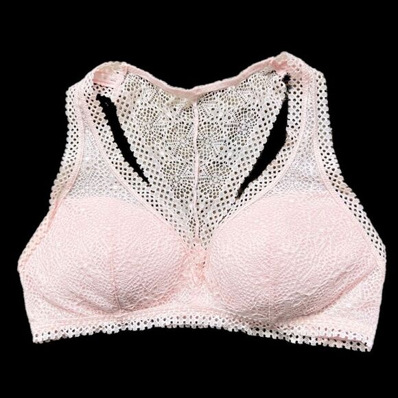 Victoria’s Secret lightly padded Lace Wireless bralette bra pink Medium - Picture 1 of 3
